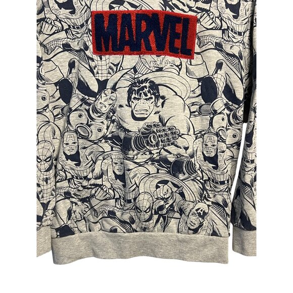 Marvel Comics Themed  Sweatshirt Hoodie Youth Large Gray & Navy TV Super Hero - Picture 15 of 16